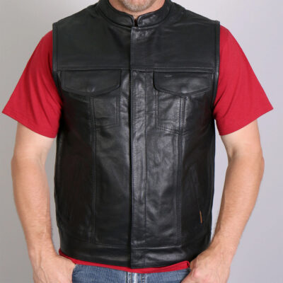 HOT LEATHERS VSM1018 MEN’S MOTORCYCLE BLACK ’10 POCKET’ CLUB STYLE COWHIDE LEATHER BIKER VEST