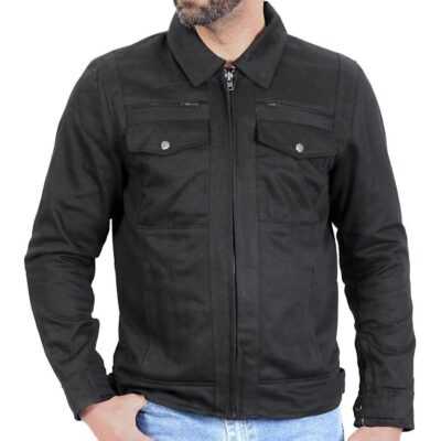 HOT LEATHERS JKM6001 MEN’S BLACK DENIM ARMORED MOTORCYCLE SHIRT BIKER JACKET